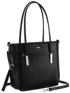 Torebki damskie - ROVICKY czarna torba damska torebka shopper bag na zamek pojemna A4 - miniaturka - grafika 1