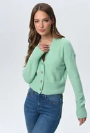 Swetry damskie - Miętowy kardigan z efektem moheru - Femestage - miniaturka - grafika 1