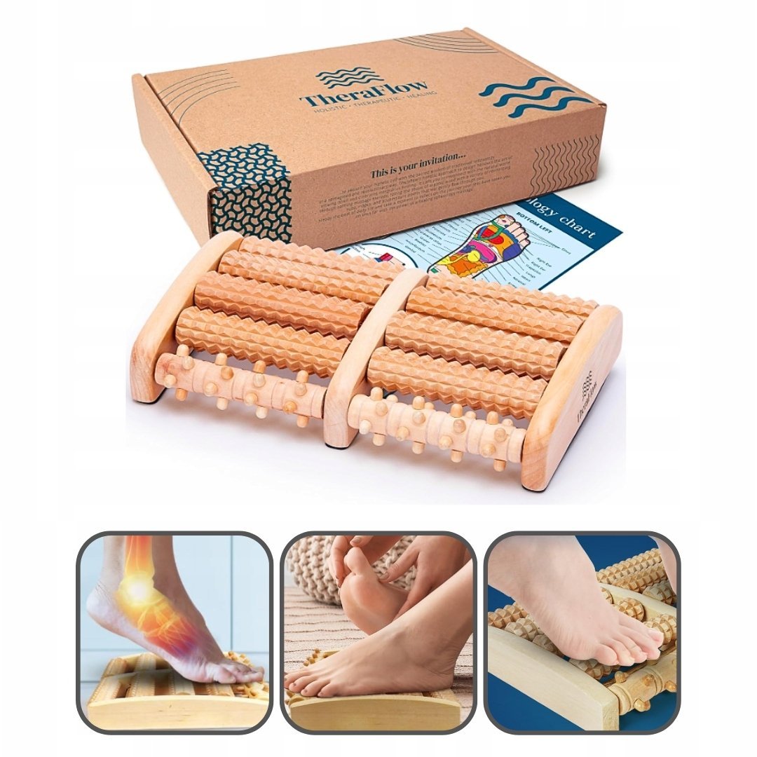 DREWNIANY MASAŻER DO STÓP RELAKSACYJNY Z PODWÓJNYM WAŁKIEM MASAŻ PREZENT