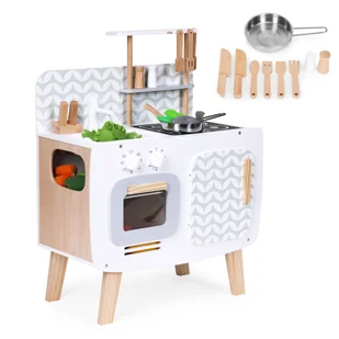 Drewniana kuchnia dla dzieci retro piekarnik palniki zlew akcesoria kuchenne ECOTOYS - Zabawki AGD - miniaturka - grafika 1