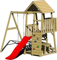 Place zabaw - Wendy Wendi Toys Drewniana wieża do zabawy Gorilla ze zjeżdżalnią, ścianką wspinaczkową, huśtawką i stołem piknikowym Natura 290x270x270cm - miniaturka - grafika 1