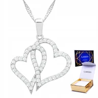 Naszyjniki - Naszyjnik Srebrny 925 Podwójne Serce Love Dwa Serca z Cyrkoniami Serduszko - miniaturka - grafika 1