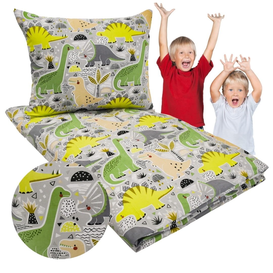Komplet Pościeli Dziecięcej 90x120 + 40x60 Dinozaury 100% Bawełna Polski Producent