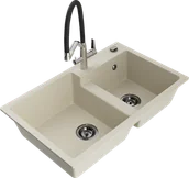 Zlewozmywaki z baterią - Mexen Tomas zlewozmywak granitowy 2-komorowy z baterią kuchenną Duo, beżowy - 6516-69-671701-07-B - miniaturka - grafika 1