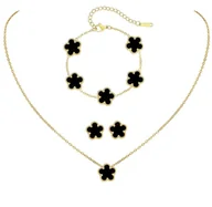 Zestawy biżuterii dla kobiet - Komplet biżuterii złotej stal chirurgiczna naszyjnik bransoletka kolczyki - miniaturka - grafika 1