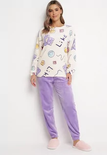 Piżamy damskie - Fioletowy 2-częściowy Komplet Piżamowy z Bluzką z Nadrukami i Spodniami Tamtuna - grafika 1