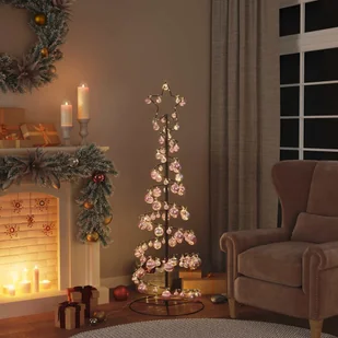 vidaXL Choinka w kształcie stożka z bombkami 100 LED ciepły biały 150 cm - Choinki - miniaturka - grafika 1