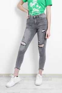 SPODNIE JEANSOWE SZARE PUSH UP Z DZIURAMI - Olika - Spodnie damskie - miniaturka - grafika 1