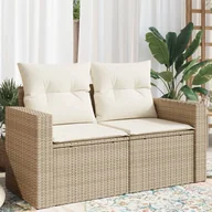 Sofy ogrodowe - vidaXL Sofa ogrodowa z poduszkami, 2-osobowa, beż, polirattan - miniaturka - grafika 1