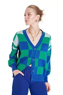 Swetry damskie - Trendyol Damski design luźny standardowy kardigan z dekoltem w serek, Indygo, M - miniaturka - grafika 1