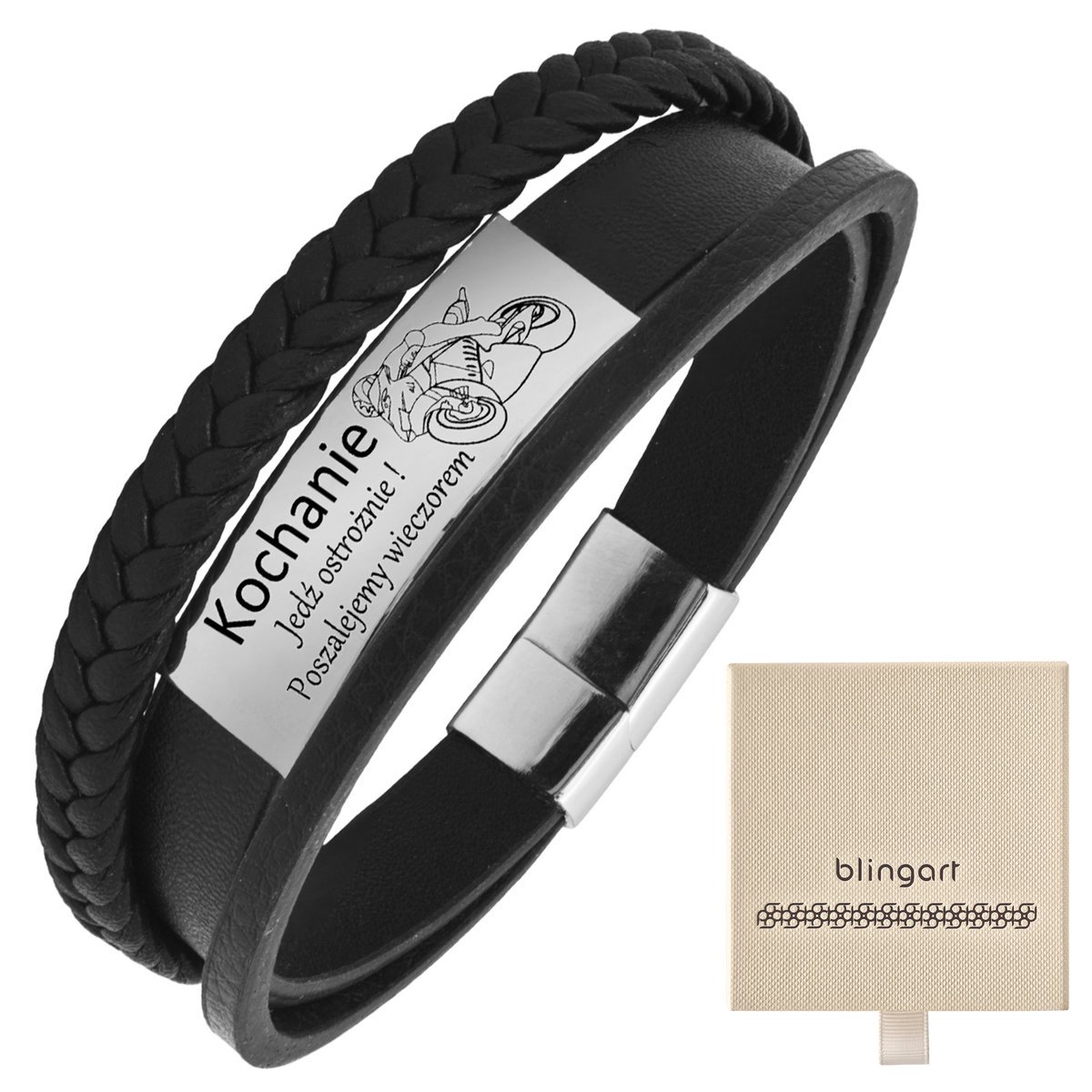 Bransoletka z grawerem skórzana męska plecionka