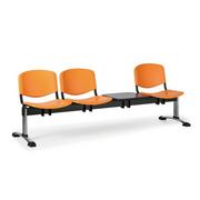 Inne meble biurowe - Ławka do poczekalni plastikowa ISO, 3-siedziska + stolik, pomarańczowy, chromowane nogi - miniaturka - grafika 1