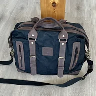 Torby podróżne - Torba podróżna czarno-brązowa ze skóry i bawełny woskowanej Vintage. - miniaturka - grafika 1