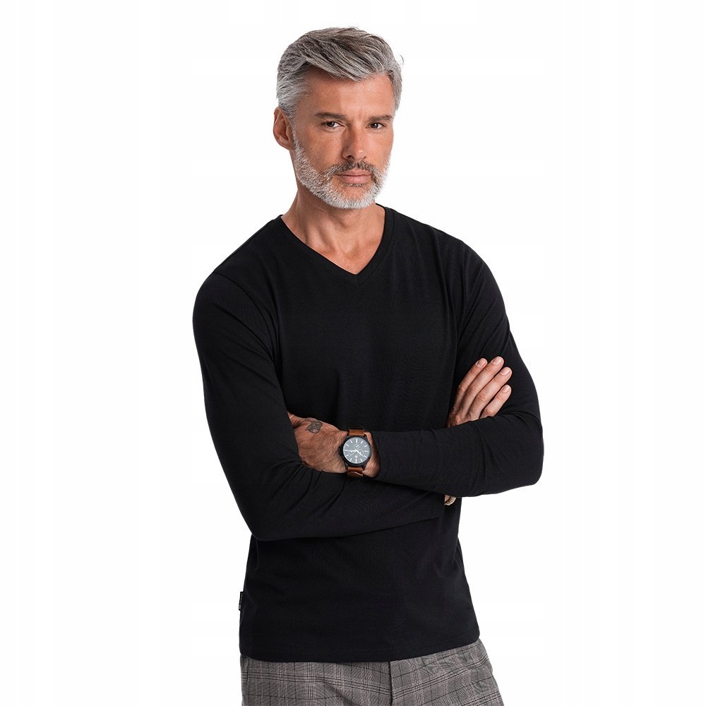 Koszulka męska longsleeve 100% bawełna serek czarny V6 OM-LSBL-0108 r. M