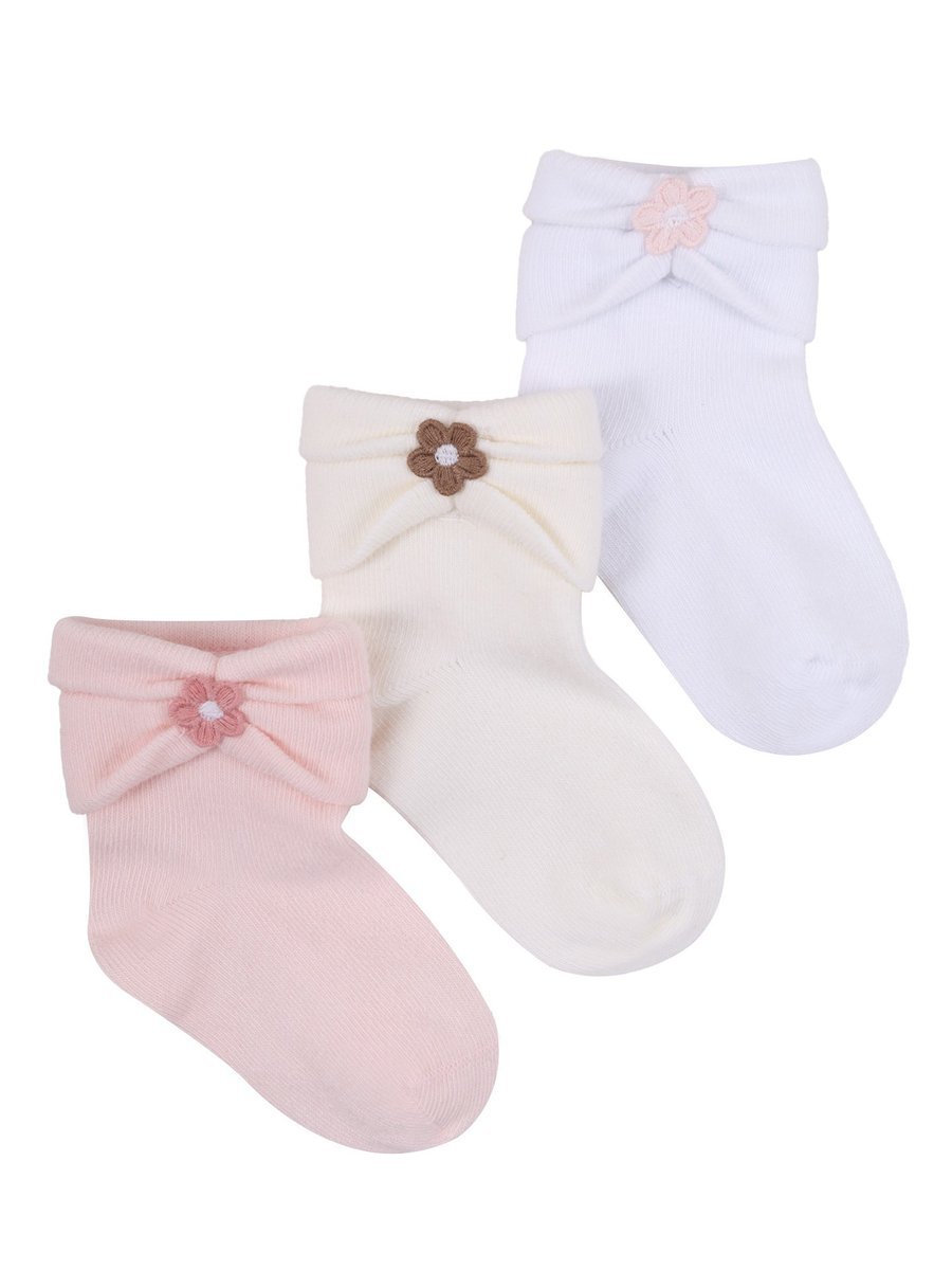 Skarpety niemowlęce bawełniane dziewczęce z kwiatkiem 3PAK 6-12 miesięcy YOCLUB
