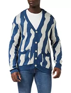 Swetry męskie - Trendyol Męski kołnierz z klapą Colorblock Oversize kardigan sweter, indygo, XL, Indygo, XL - miniaturka - grafika 1