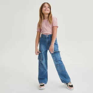 Reserved - Jeansy wide leg z kieszeniami - Niebieski - Spodnie i spodenki dla dziewczynek - miniaturka - grafika 1