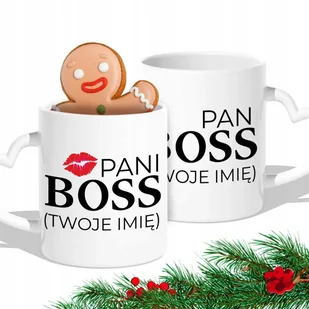 ZESTAW 2 KUBKÓW BIAŁYCH UCHWYT SERCE PAN I PANI BOSS IMIĘ PREZENT DLA PAR - Gadżety dla niej i dla niego - miniaturka - grafika 1