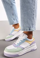 Sneakersy damskie - Biało-Fioletowe Sneakersy Sznurowane na Grubej Podeszwie Ainne - miniaturka - grafika 1