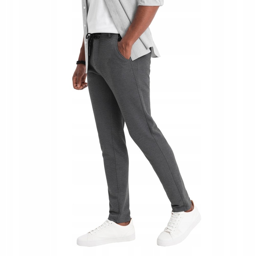 Dzianinowe spodnie męskie z gumką w pasie ciemnoszare OM-PACP-0116 V2 r XL