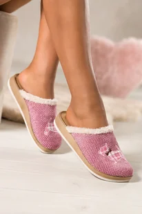 Różowe kapcie damskie Inblu obuwie domowe z aplikacją psa skórzana wkładka soft XG999957 - Kapcie damskie - miniaturka - grafika 1