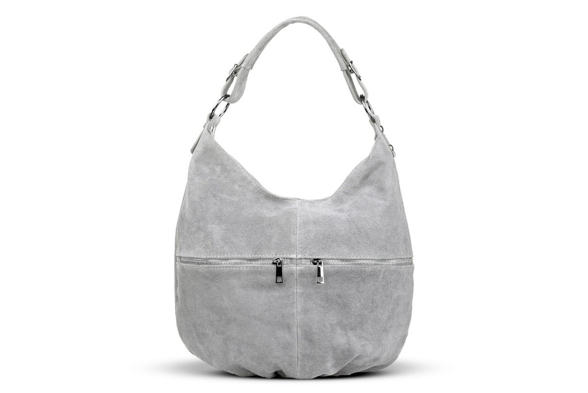 Torba Skórzana Vera Pelle Derka Zamszowa Szara