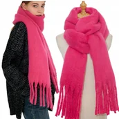 Apaszki i szaliki damskie - Duży ciepły szal gruby elegancki mondy szalik damski zimowy chusta kolor różowy - miniaturka - grafika 1