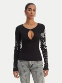 Bluzki damskie - Desigual Bluzka 26SWTK18 Czarny Slim Fit - miniaturka - grafika 1