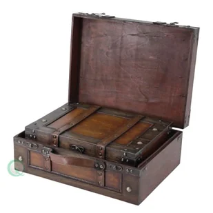 Vintiquewise vintiquewise Old Style walizka/karton z belek, drewno, antyk brązowy, dekoracyjne zestaw 2 QI003013.2 - Pudła i pojemniki do przechowywania - miniaturka - grafika 1