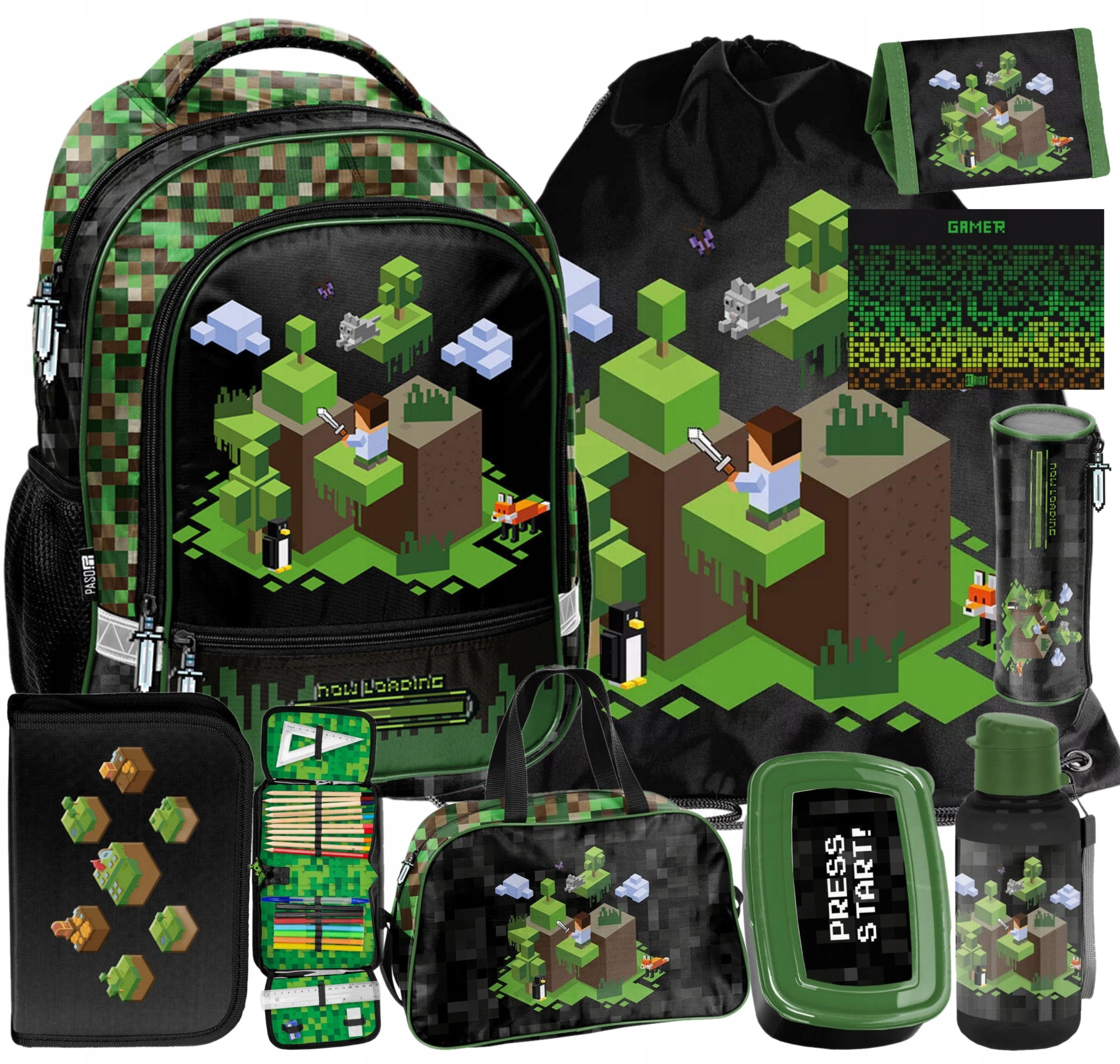 9w1 Plecak Minecraft Gra Szkolny Gaming Dla Chłopaków Do 1 Klasy Komplet