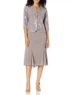 Alex Damska sukienka Tea Length Mock Jacket Dress with Button Front (Petite and Regular Sizes) sukienka na specjalne okazje, Cyna/mróz, 38 PL (Maly) - Sukienki - miniaturka - grafika 1