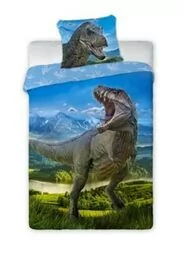 Faro Pościel bawełniana 160x200 Dinozaur t rex 001 niebieska poszewka 70x80 - Pościel dla dzieci - miniaturka - grafika 1