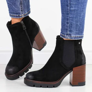 Czarne zamszowe botki damskie na słupku Vinceza 58356 - Botki damskie - miniaturka - grafika 1