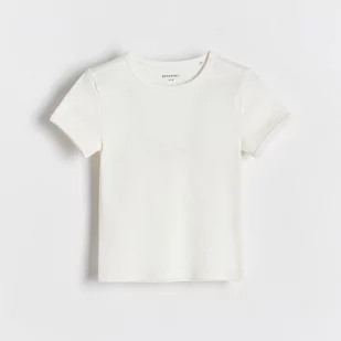 Reserved - Bawełniany t-shirt w prążki - Kremowy - Koszulki dla dziewczynek - miniaturka - grafika 1