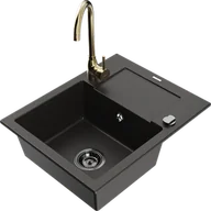 Zlewozmywaki z baterią - Mexen Enzo zlewozmywak granitowy 1-komorowy z ociekaczem i baterią kuchenną Telma, czarny/złoty - 6506-75-670200-50-B - miniaturka - grafika 1