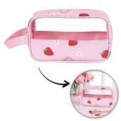 Biżuteria - akcesoria - Kosmetyczka rozkładana przenośna kuferek rozmiar S 22x7x13cm TRUSKAWKI KS149 - miniaturka - grafika 1