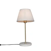 Lampy stojące - QAZQA Lampa stołowa retro mosiądz klosz plisowany kremowy 25cm - Kaso - miniaturka - grafika 1