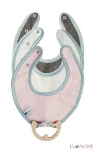 LullaLove supeRRO Baby ECO Zestaw Pink, Trzy Śliniaki z Drewnianym Gry - Śliniaki i fartuszki - miniaturka - grafika 1