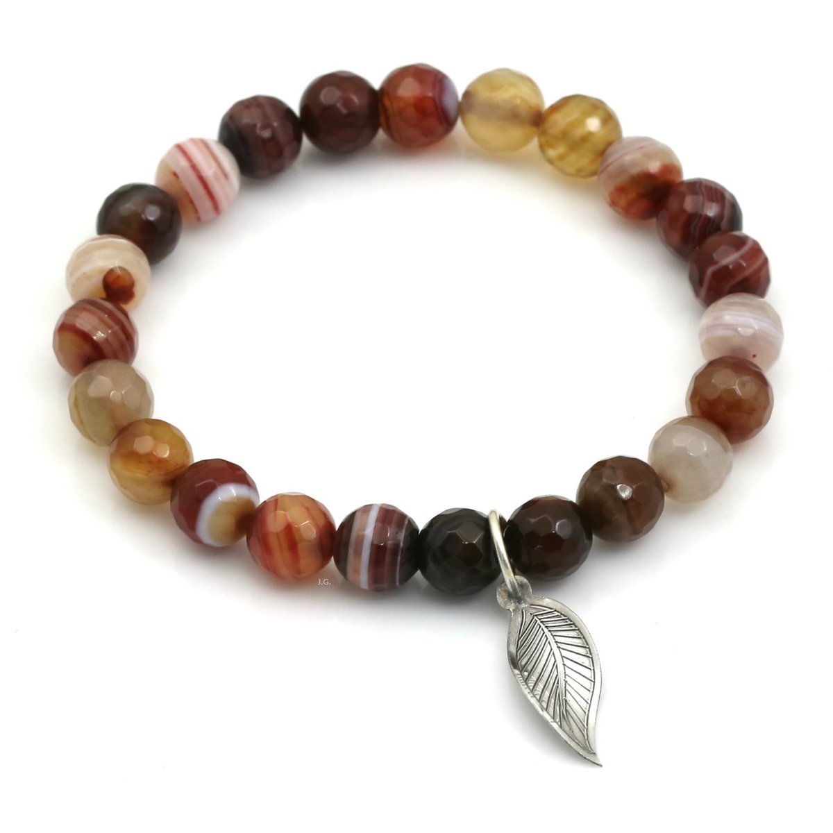 Bransoletka agat liść listek srebro 925 brąz, elastyczna / JG. Projekt