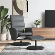 Fotele - vidaXL Rozkładany fotel masujący z podnóżkiem, szary, sztuczna skóra - miniaturka - grafika 1