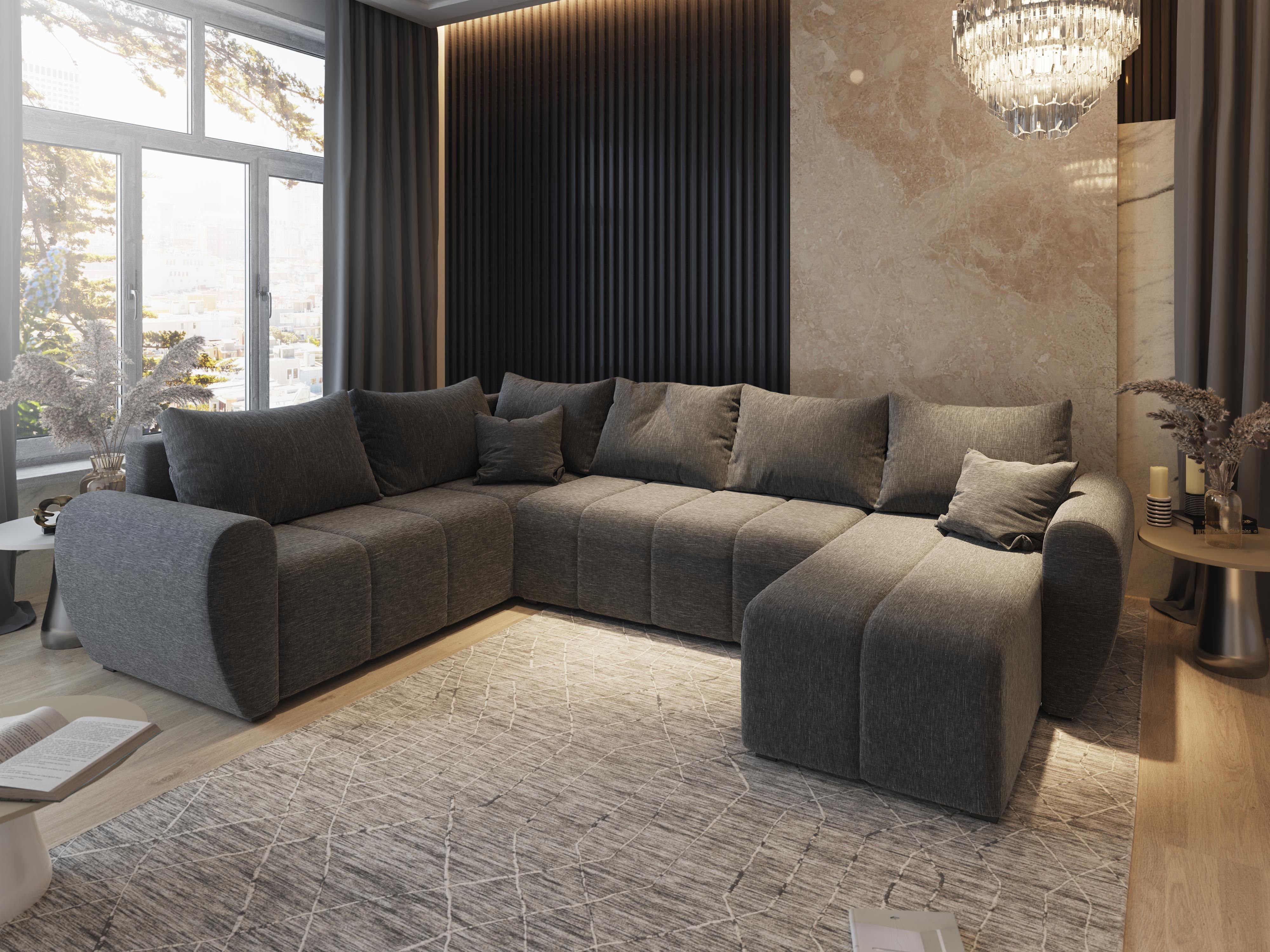 Masseno Narożnik MADISON XL L-S z funkcją spania i pojemnikiem na pościel Kształt U, Rozkładana sofa, Rogówka - Szary, SAWANA 05