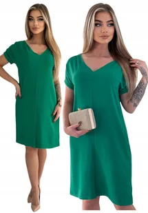 ZIELONA ZWIEWNA SUKIENKA NA WIOSNE LATO Z DEKOLTEM W SEREK ROZMIAR 38 - Sukienki - miniaturka - grafika 1