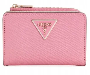 GUESS RÓŻOWY LAKIEROWANY PORTFEL Z LOGO NA ZAMEK xd GNA - Portfele - miniaturka - grafika 1