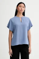 Bluzki damskie - Calvin Klein bluzka damska kolor niebieski gładka LV044E902G - miniaturka - grafika 1