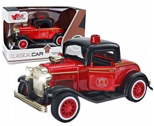 Auto Vintage Retro Classic Ford Straż Pożarna Napęd Pull-Back