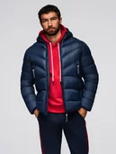 Kurtki męskie - Nowoczesna męska pikowana kurtka z łączonych materiałów granatowa V2 OM-JAHP-0303 XL - miniaturka - grafika 1