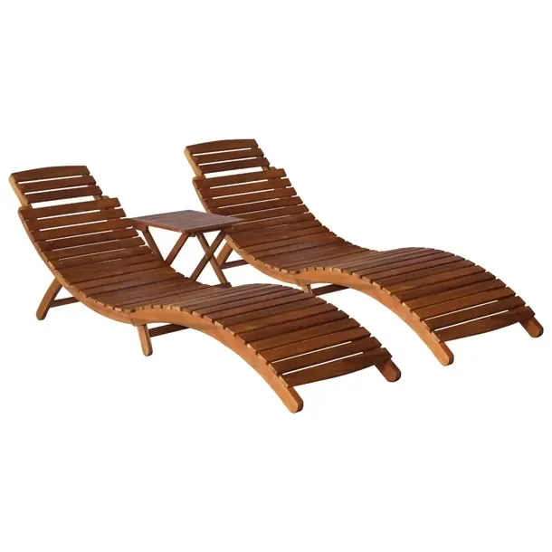 Drewniany zestaw ogrodowy 2 leżaki 184x55x64 cm, stolik 40x40x40 cm, akacj