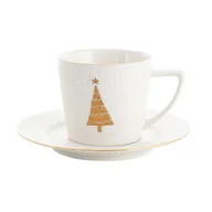 Filiżanki - Filiżanka reliefowana ze spodkiem złota choinka 210 ml - miniaturka - grafika 1
