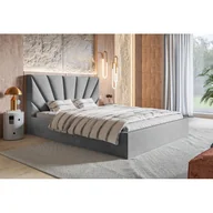 Łóżka - Łóżko tapicerowane SLIM 3 z zagłówkiem, 140x200 cm, łóżko podwójne z podstawą łóżka i stelażem z listew wykonanych z drewna, tkanina welurowa, kolor: szary - miniaturka - grafika 1