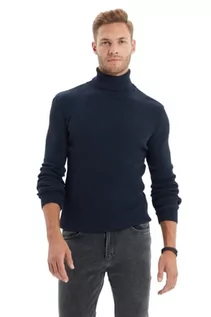 Bluzy męskie - Trendyol Męska bluza z golfem, gładka, wąska bluza, granatowa, M, granatowy, M - grafika 1